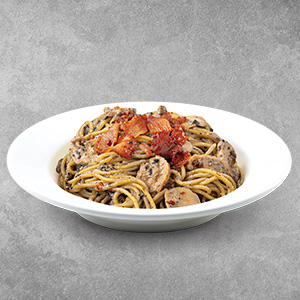 Spaghetti with Truffle and Crispy Bacon